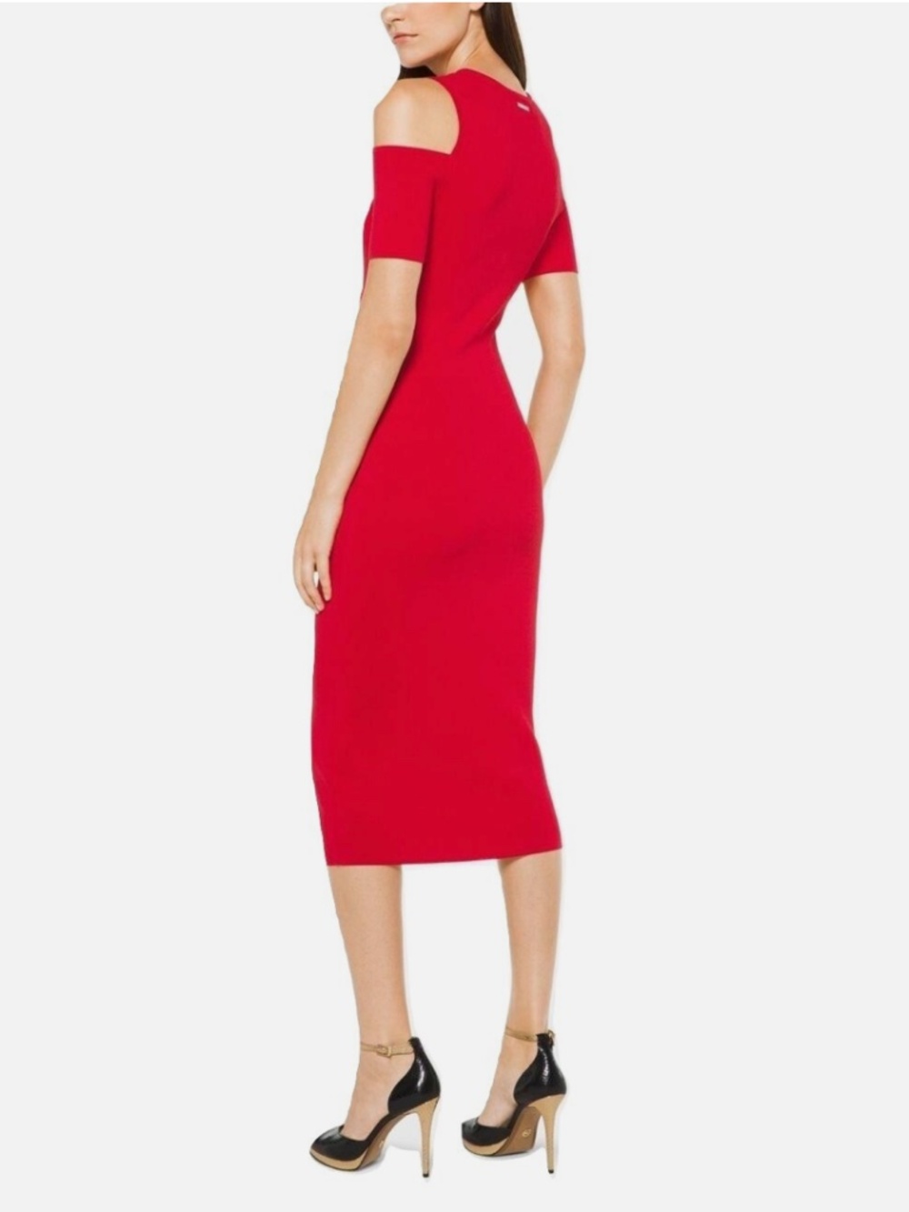 Michael Kors Stretch Viscose Peekaboo Midi Dress Black Red L